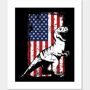 4th Of July American Flag Tyrannosaurs Rex Dinosaur Rex Premium Posters and Art